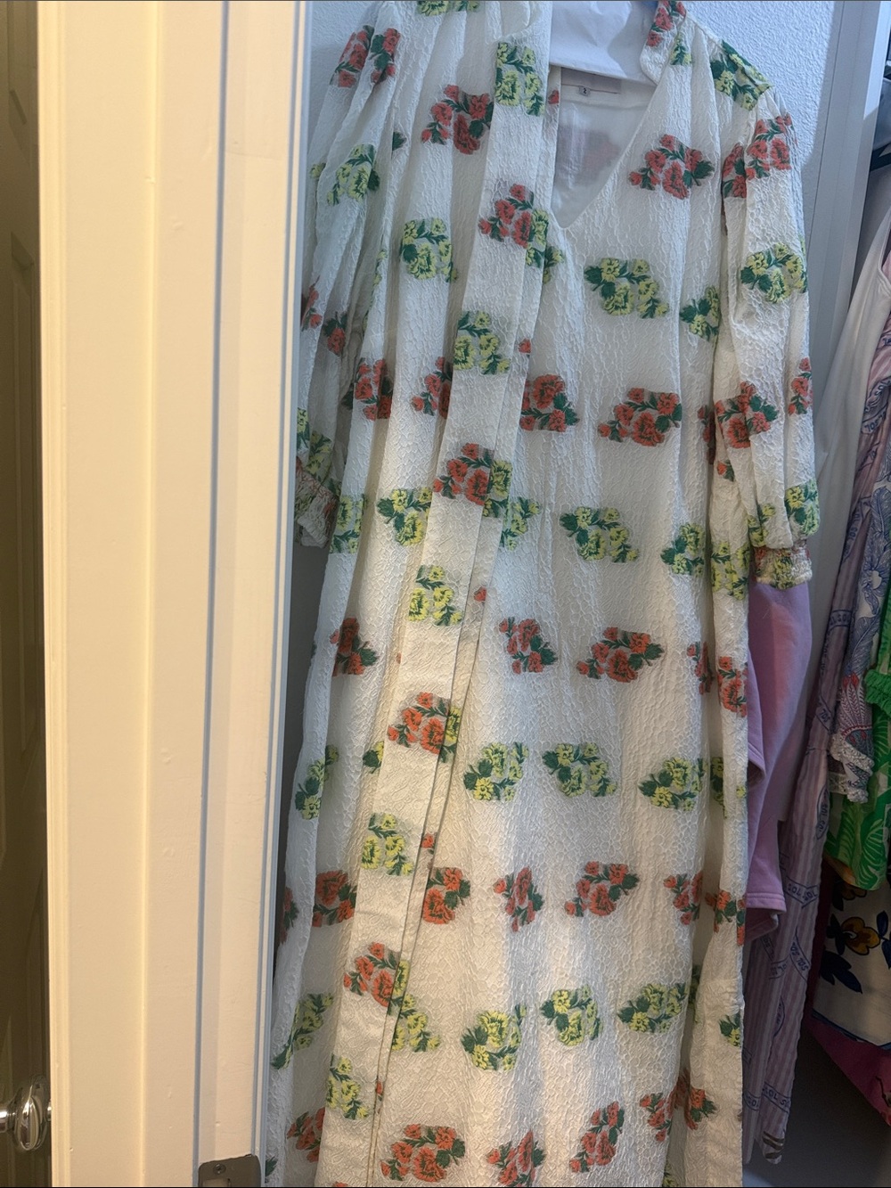 Maxi Dress in Cream with Green & Pink Floral Print